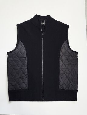 Murano 100% Merino Wool Men's Black Quilted Panel Zip Vest  size L